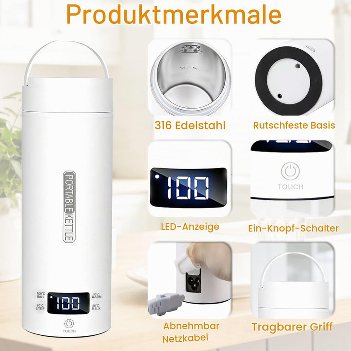 Herbst Reisewasserkocher Klein 500ML Tragbarer Reise Wasserkocher mit Temperatureinstellung Automati