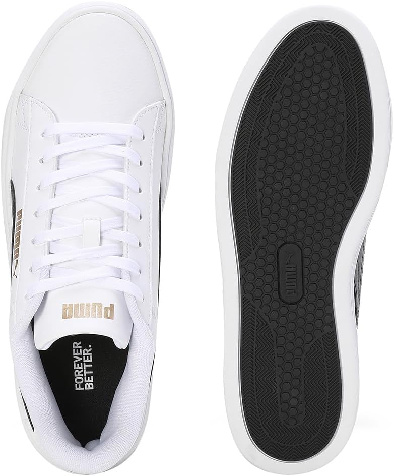 PUMA Damen Smash Platform V3 Sneaker 41 EU Puma White Puma Black Puma Gold, 41 EU Puma White Puma Bl