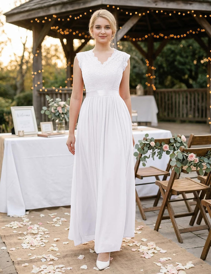 Dressystar Spitzen Cocktailkeid Elegant für Hochzeit Knielang Festlich Abendkleider Kurz XXL Band_we