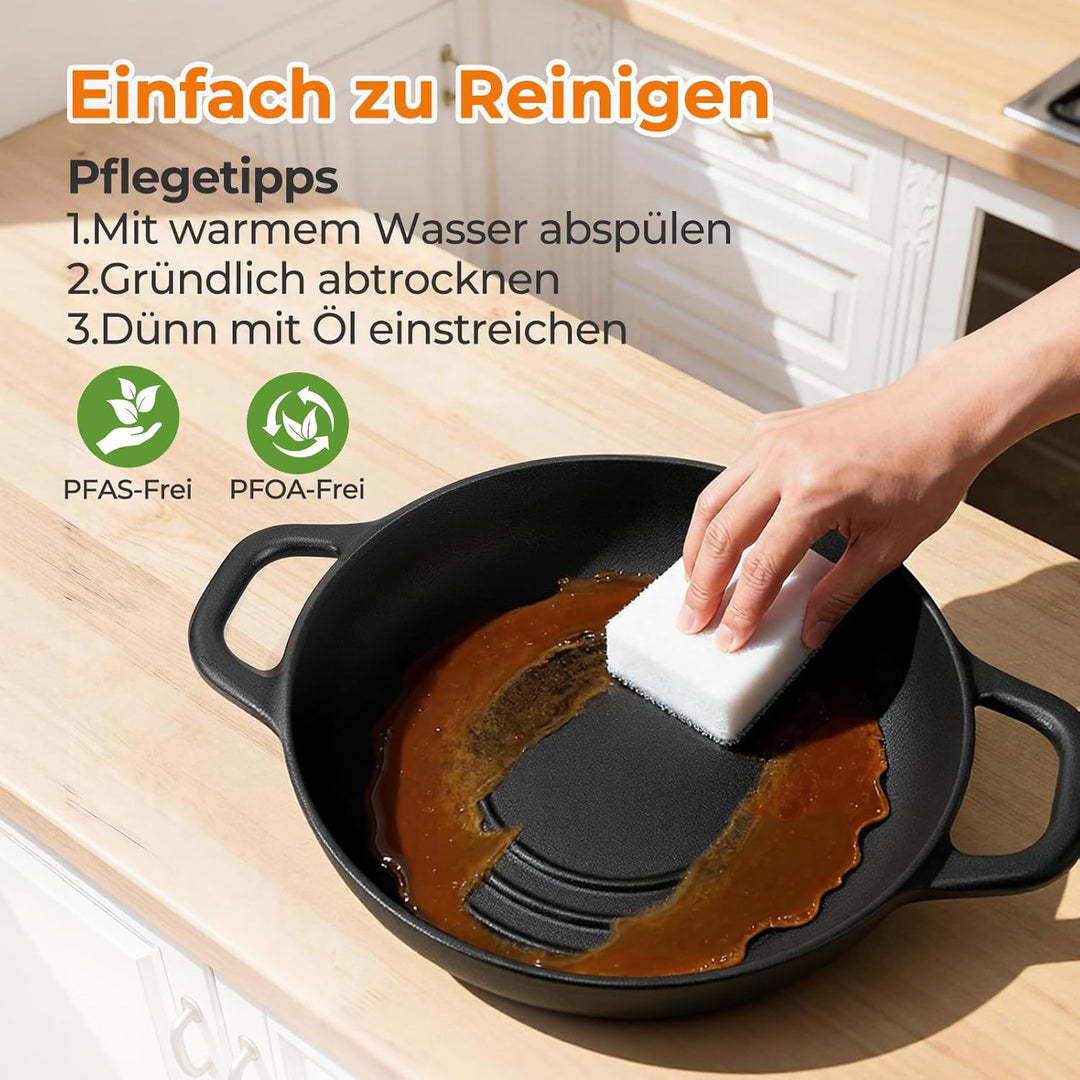 Gusseisen Topf Brot Backen,4,7L Bräter Schmortopf mit Deckel,24 cm Dutch Oven,Brotbacktopf mit Silik