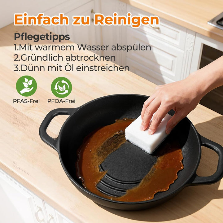 Gusseisen Topf Brot Backen,4,7L Bräter Schmortopf mit Deckel,24 cm Dutch Oven,Brotbacktopf mit Silik