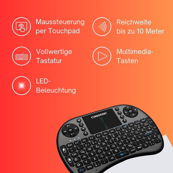Orbsmart AM-2 kabellose Mini-Tastatur mit integrierten Touchpad/Wireless Keyboard inkl. deutsches Ta