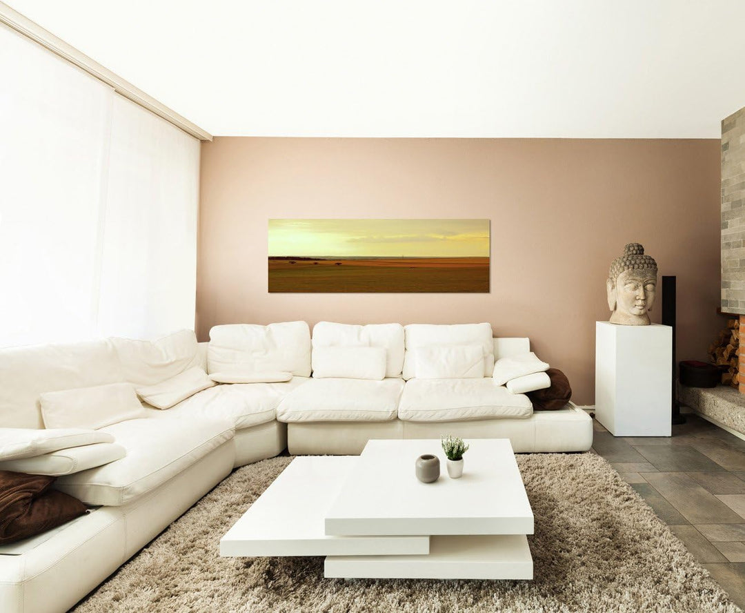 Paul Sinus Art Panoramabild auf Leinwand und Keilrahmen 150x50cm Landschaft Felder Wald Traktor Morg