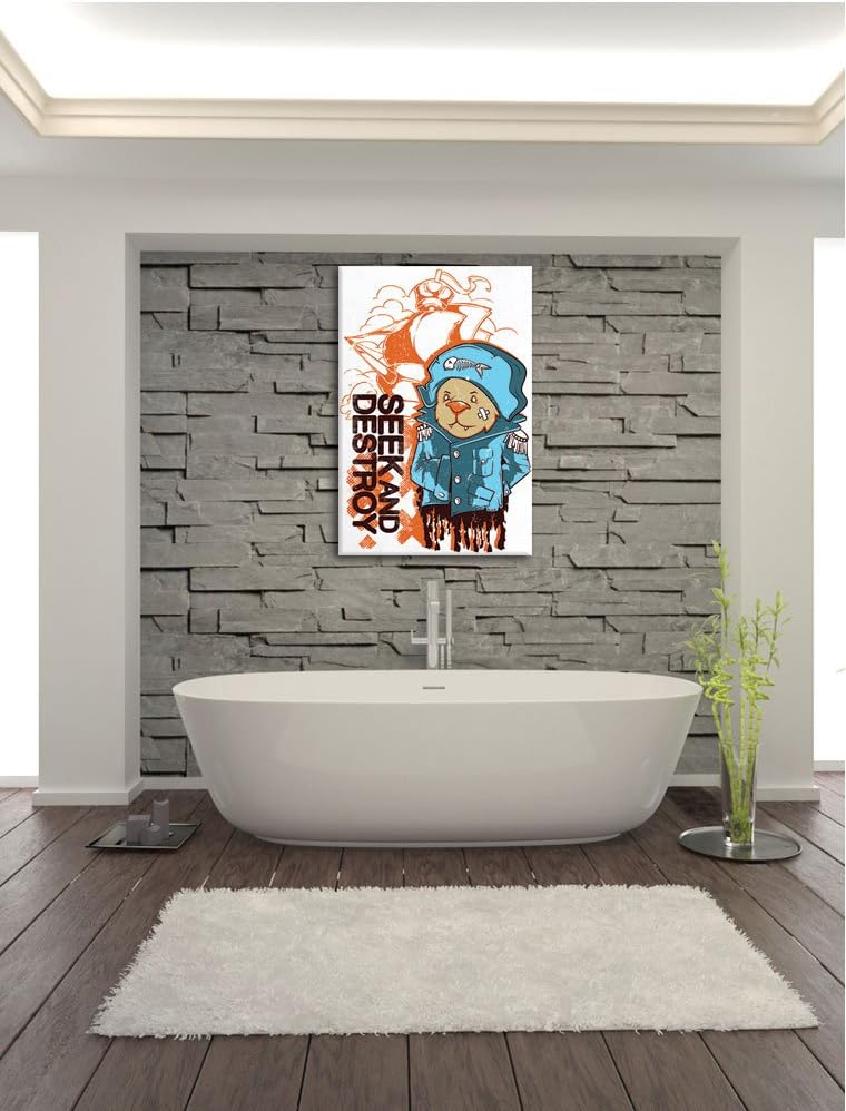 Pixxprint Seek and Destroy White Bild auf Leinwand, XXL riesige Bilder fertig gerahmt mit Keilrahmen