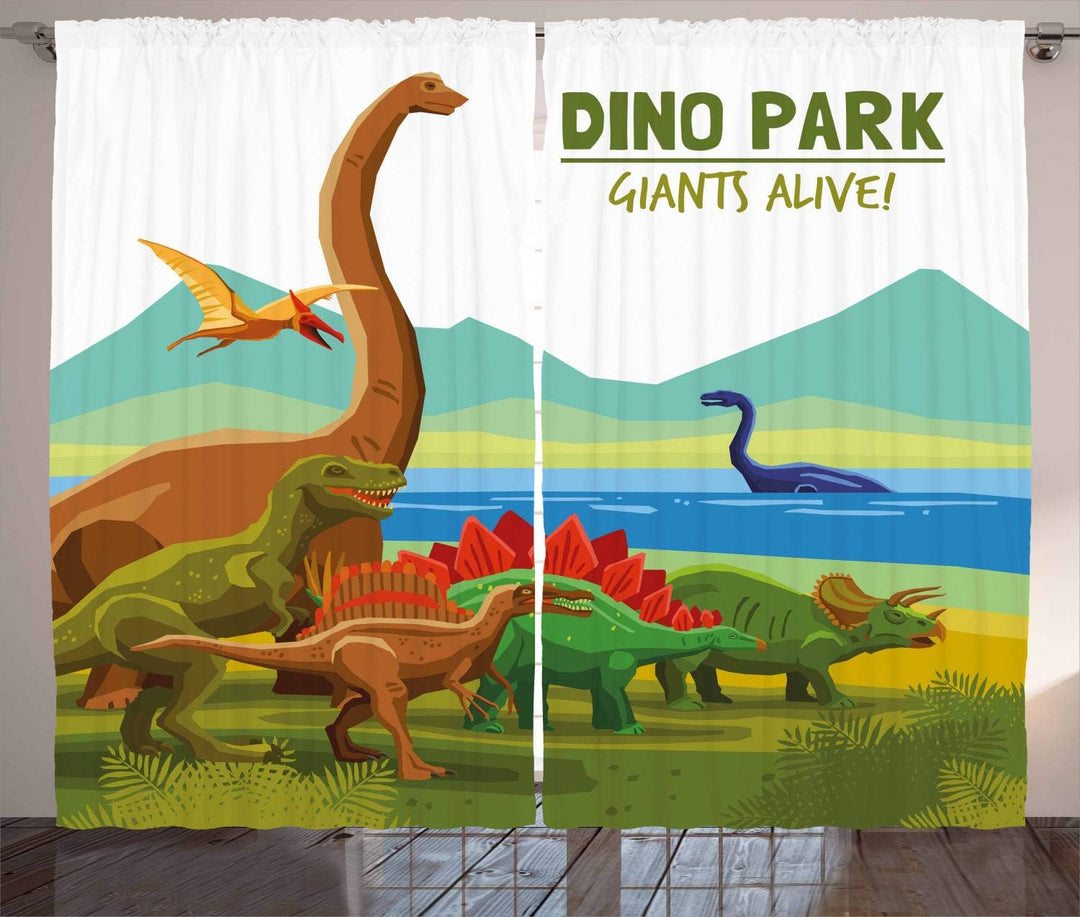 ABAKUHAUS Dinosaurier Rustikaler Vorhang, Dino Park lebendig Theme, Wohnzimmer Universalband Gardine