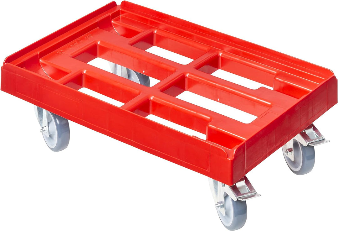 4 Stück Transportroller für Kisten 60 x 40 cm mit 2 Bremsen in rot