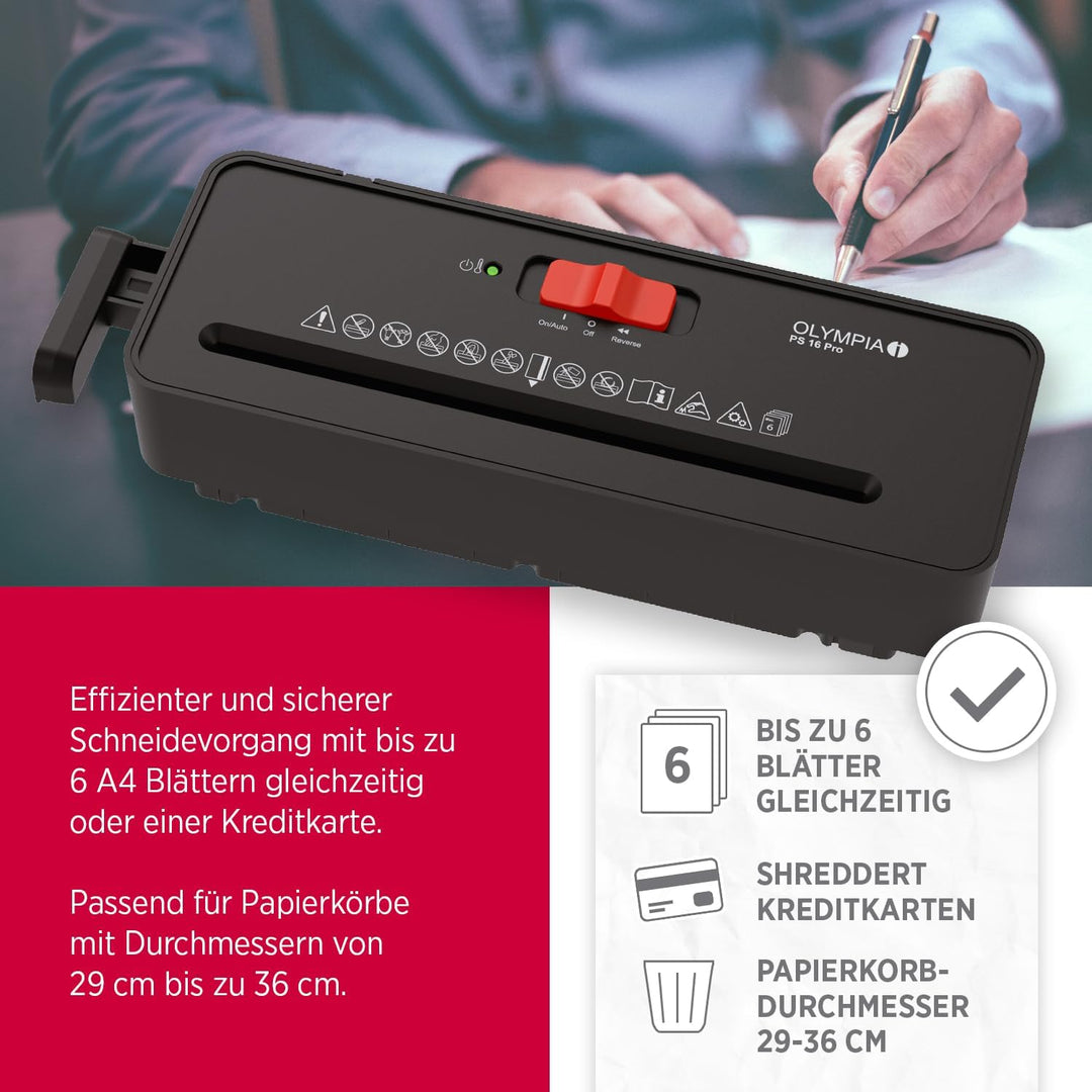 OLYMPIA PS 16 Pro Aktenvernichter Aufsatz schwarz | Kompakter Papierschredder für zu Hause | Schredd