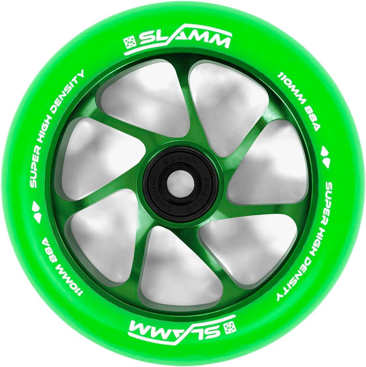 Slamm Team Wheel 110 mm grün & grün | Stunt-Scooter Aluminiumkernräder mit super hohem Rückprall und