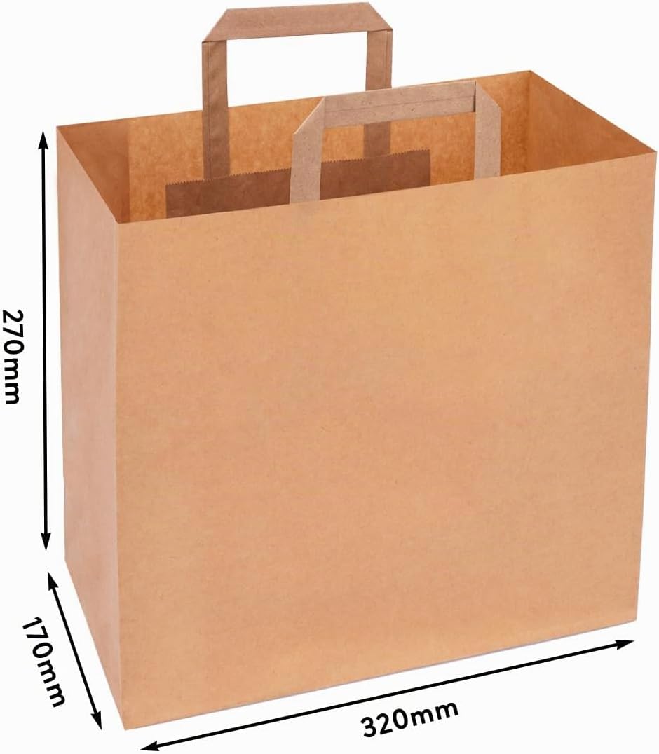 verpacking Papiertragetaschen mit Flachhenkel 27 x 32 x 17 cm Braun - Papiertüten Bio Papiertasche K