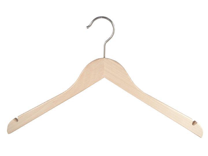 Kleiderbuegelshop24 Holzbügel für Kostüme, Blusenbügel mit Kerben, flach, 44 cm, Natur, 5 Stück