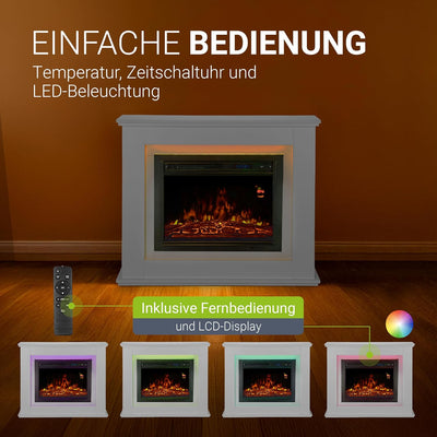 Juskys Elektrokamin 1000 / 2000 W mit Heizung, Kaminfeuer, Flammeneffekt, Fernbedienung, LED Beleuch