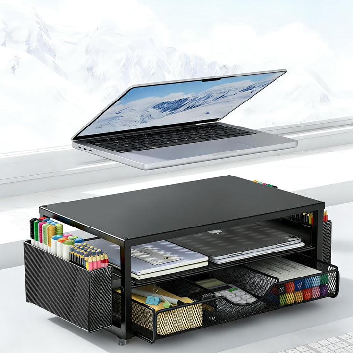 Monitorständer mit Schublade, Schreibtischorganizer und Zubehör, 2-stufiger Computer Monitor Erhöhun