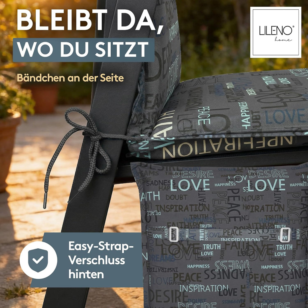 LILENO HOME Gartenstuhl Auflagen als [2er Set - Niedriglehner] in Letters Anthrazit - Bequeme Liegen