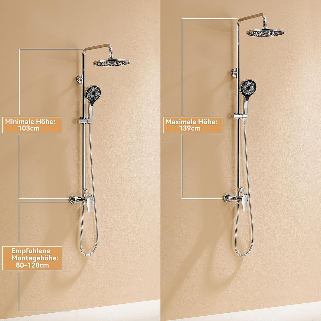 Duscharmatur Komplettset, Auralum Regendusche mit Armatur Höhenverstellbar 1-1,39m, Duschamaturenset