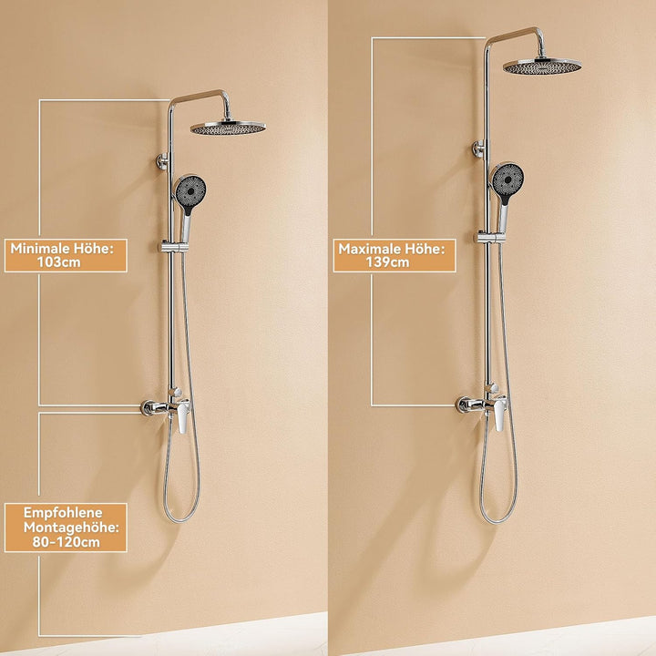 Duscharmatur Komplettset, Auralum Regendusche mit Armatur Höhenverstellbar 1-1,39m, Duschamaturenset