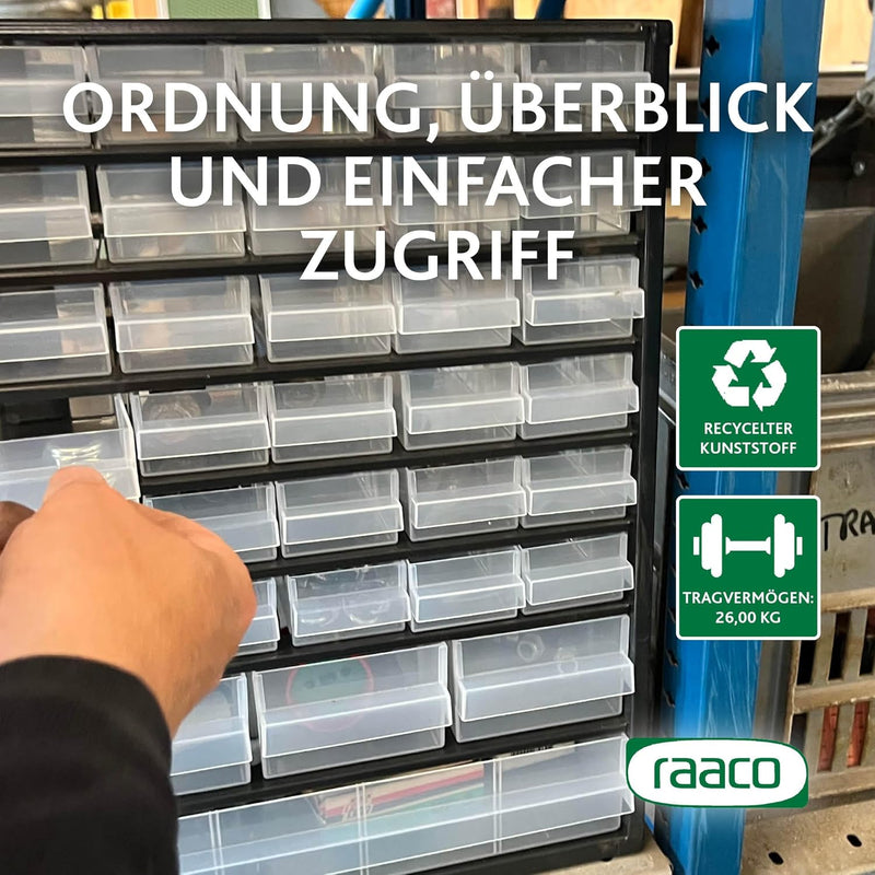 RAACO Kleinteilemagazin C9-34, 26 kg Last, 15 x 30,6 x 42 cm, 34 Schubladen, beschichteter Stahl, ge