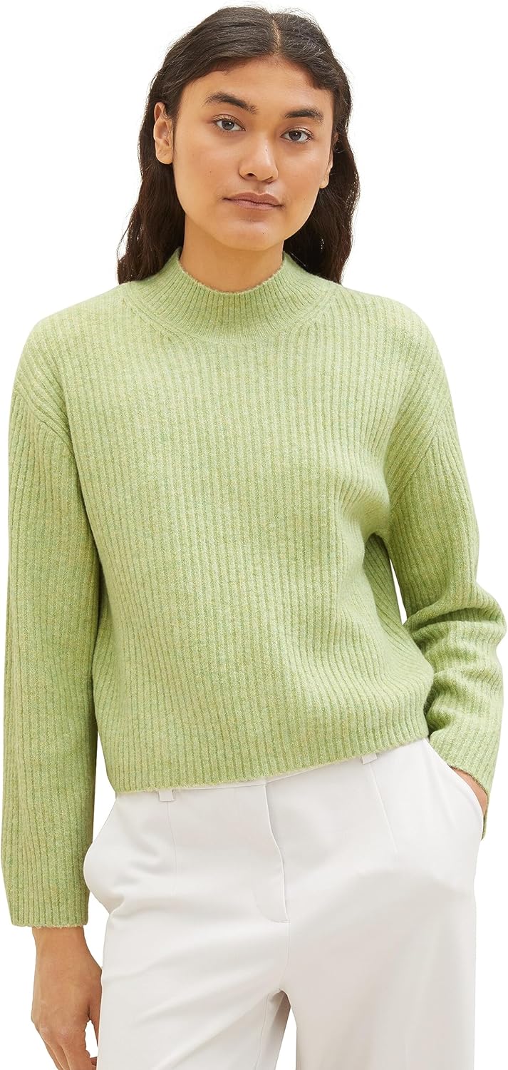 TOM TAILOR Denim Damen Basic Pullover mit Rippstruktur XXL 32542 - Dusty Pear Green Melange, XXL 325