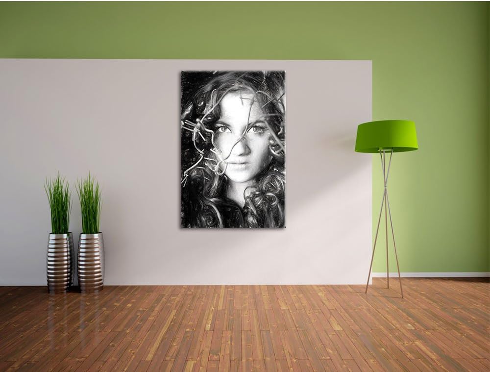 Pixxprint Sexy Girl mit Stacheldraht als Leinwandbild/Grösse: 100x70 cm/Wandbild/Kunstdruck/fertig b