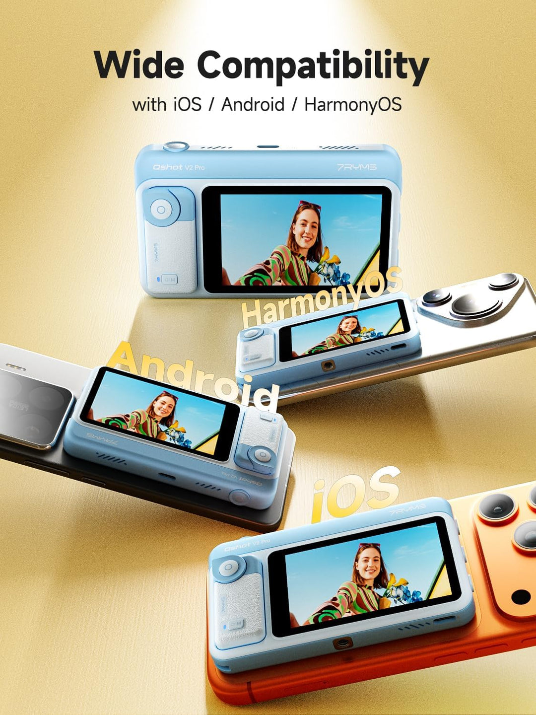 7RYMS Qshot V2 Pro Selfie Monitor, Magnetischer Smartphone Rückkamera Bildschirm für iPhone & Androi