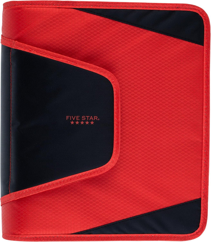 Five Star Reissverschluss-Binder, 3,8 cm 3-Ringbuch für Schule, 3 Fächer, 500 Blatt Kapazität, Rot (