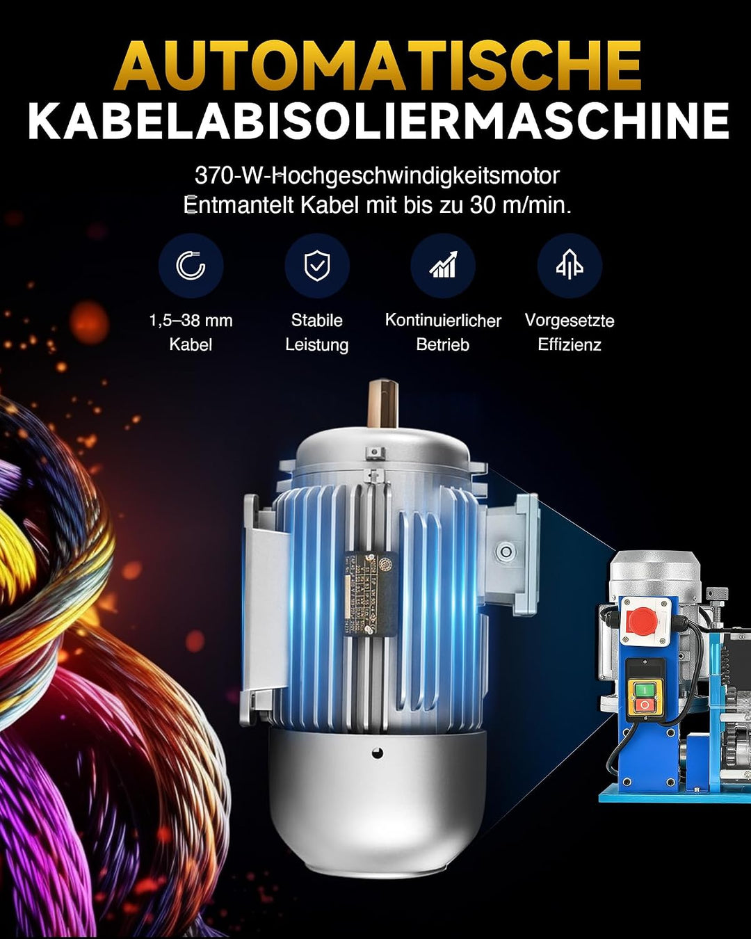 CREWORKS Elektrische Kabelabisoliermaschine 370W Kabelschälmaschine Abisoliermaschine Kabel Abisolie