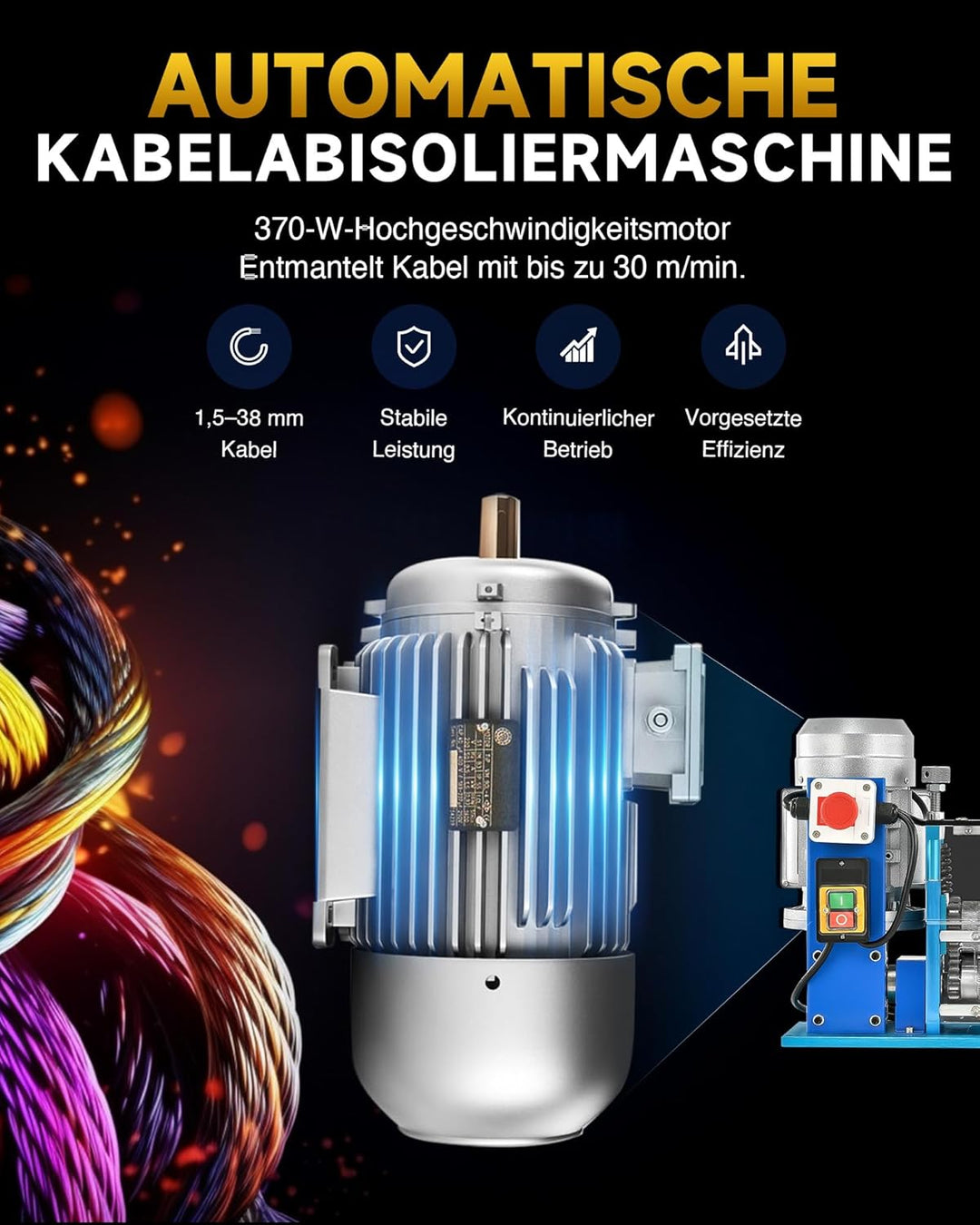 CREWORKS Elektrische Kabelabisoliermaschine 370W Kabelschälmaschine Abisoliermaschine Kabel Abisolie