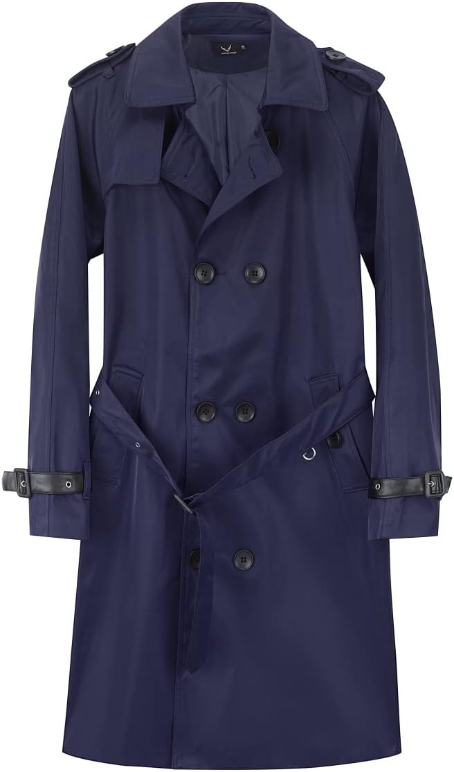 AOWOFS Herren Zweireihiger Trenchcoat mit Gürtel Revers Lang Mantel Business Jacke Frühling Übergang