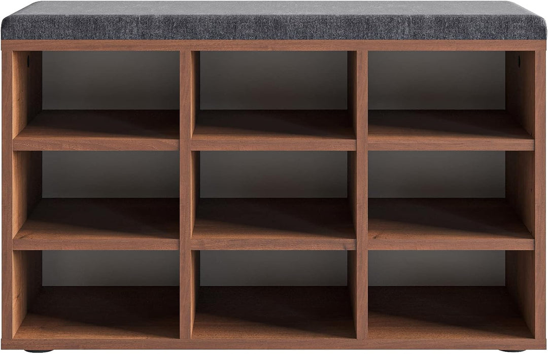 KOMTO Schuhbank mit Sitzfläche - Schuhregal Nussbaum 80 x 50 x 30 cm Schuhschrank mit Sitzbank Flur