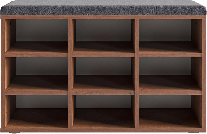 KOMTO Schuhbank mit Sitzfläche - Schuhregal Nussbaum 80 x 50 x 30 cm Schuhschrank mit Sitzbank Flur