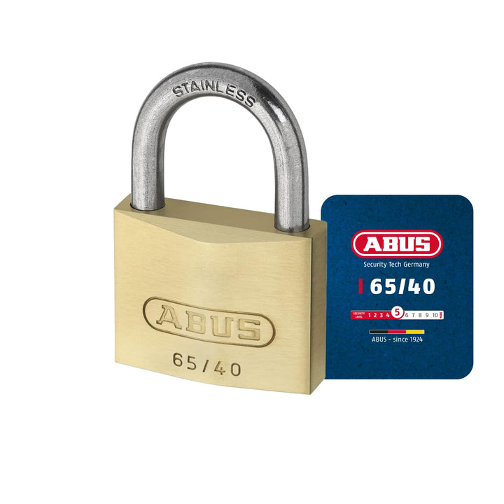 Abus - 65IB/40 40mm Messing Vorhängeschloss Edelstahl Schäkel LS 63 Carded - ... 40mm single Bügelhö