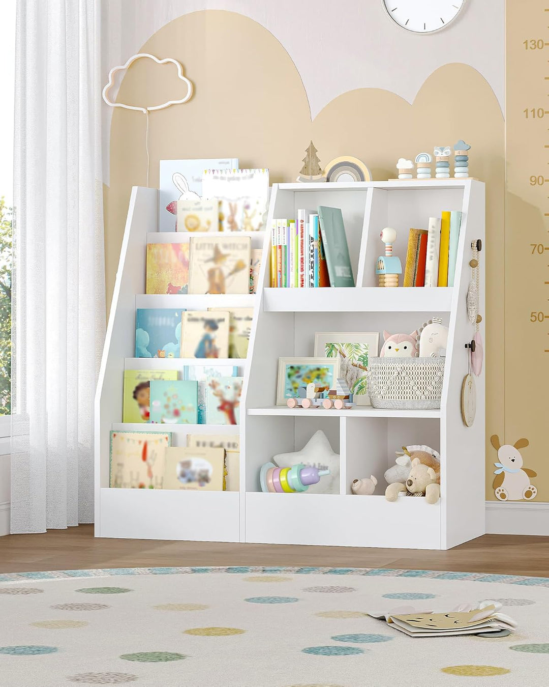 Hzuaneri Kinderregal, Spielzeugregal mit 5-Regalebenen und 5 offene Fächer, Kinderbücherregal, Kinde