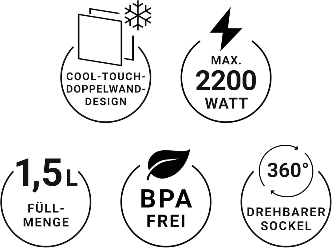 N8WERK Wasserkocher mit Doppelwand-Design in der Nordic Grey Edition | Fassungsvermögen 1,5 Liter, k