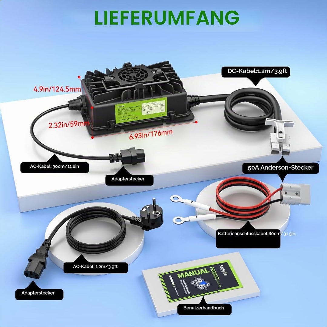 20 A LiFePO4 Batterieladegerät, 12 V/12,8 V Lithium-Batterie-Ladegerät mit Anderson-Anschluss, LED-A