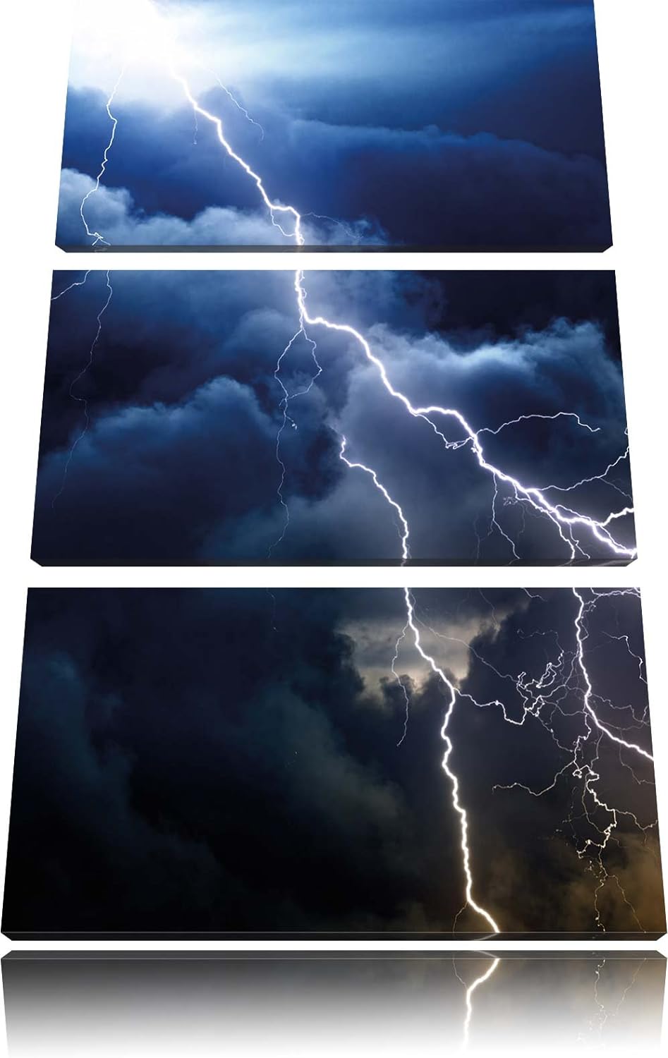 Pixxprint Blitze am Himmel 3-Teiler Leinwandbild 120x80 Bild auf Leinwand
