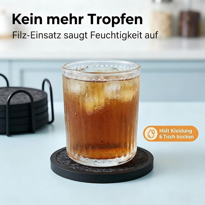 Silikon-Untersetzer Set 6 Stück - rutschfeste Getränkeuntersetzer mit 6 Saugfähigen Filzeinsätzen (S