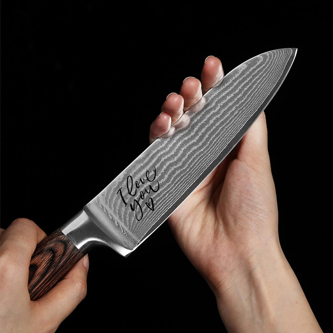 Wakoli EDIB Damastmesser Santoku Personalisiertes Geschenk I scharfe 17 cm Klinge aus 67 Lagen Damas