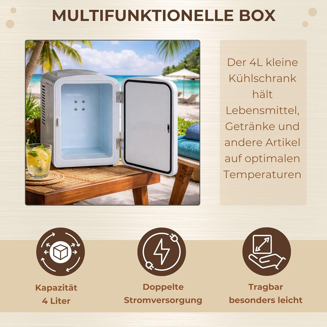 Gino Gelati 4 Liter 2 in 1 Mini Kühlschrank Kühlbox Warmhaltebox Campingkühlschrank 12 & 220 Volt, k