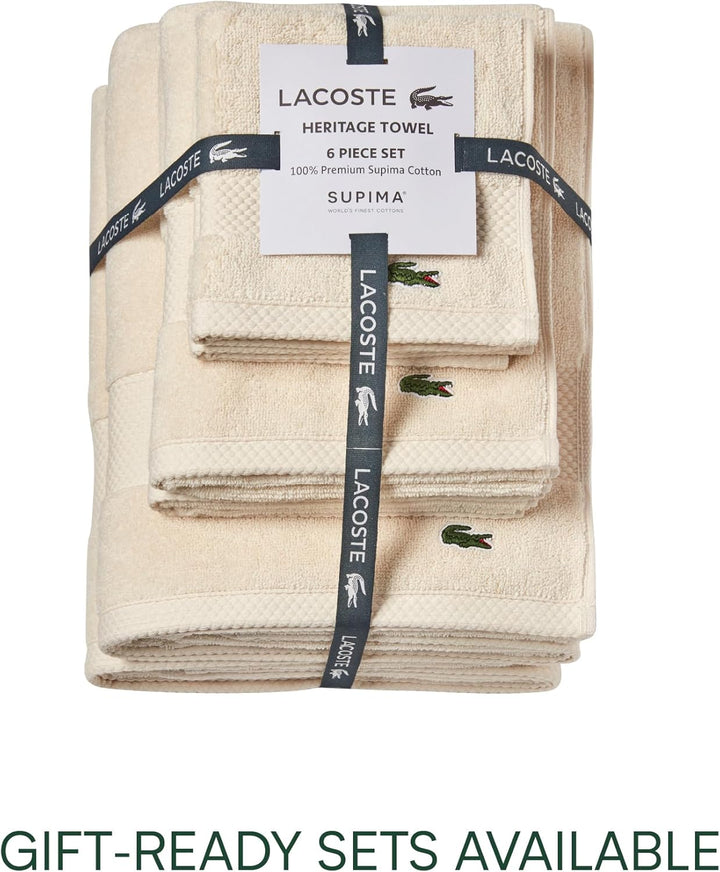 Lacoste Heritage Supima Badetuch, Baumwolle, Kreide, 88,9 x 177,8 cm, Kreide