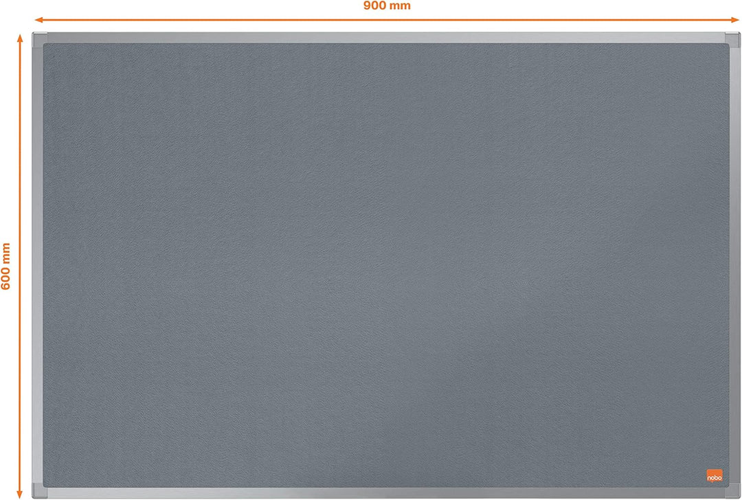 Nobo Filz-Notiztafel, 60 x 90 cm, Aluminiumrahmen, Traditionelle Eckmontage, Grau, Essence-Serie, 19