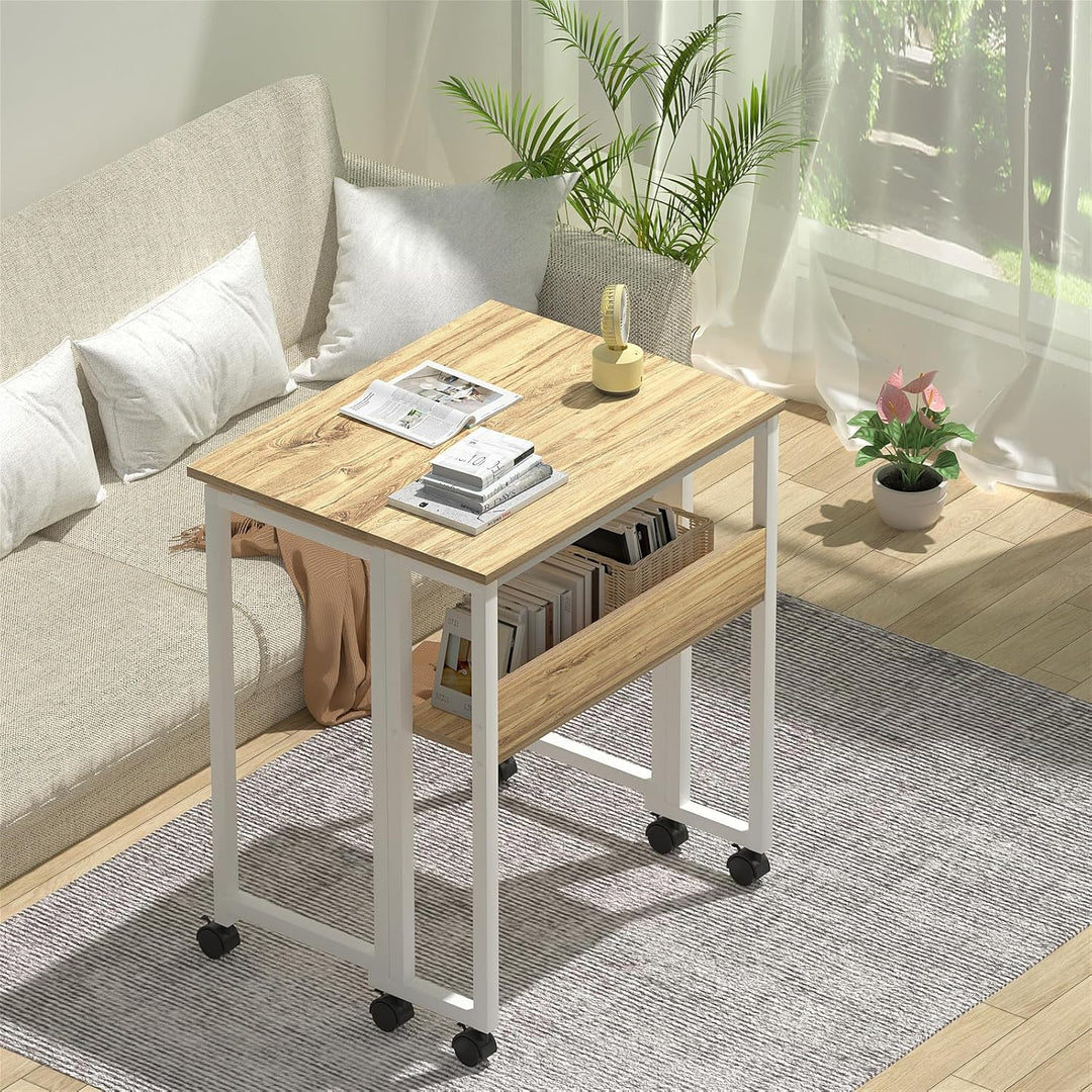 GreenForest Kleiner Schreibtisch Klappbar, 80 cm Klappschreibtisch mit Rollen, Einfache Montage Klap