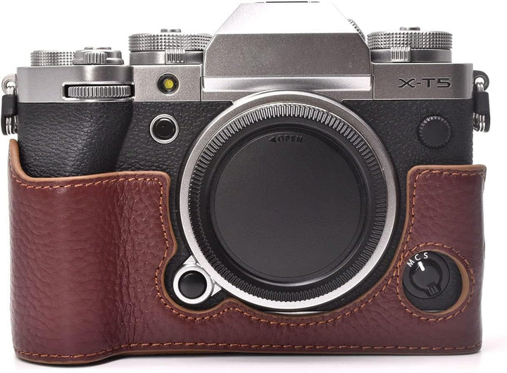 Rieibi Fuji XT5 Schutzhülle für Fujifilm X-T5 Digitalkamera, hochwertiges Echtleder, Halbtasche für