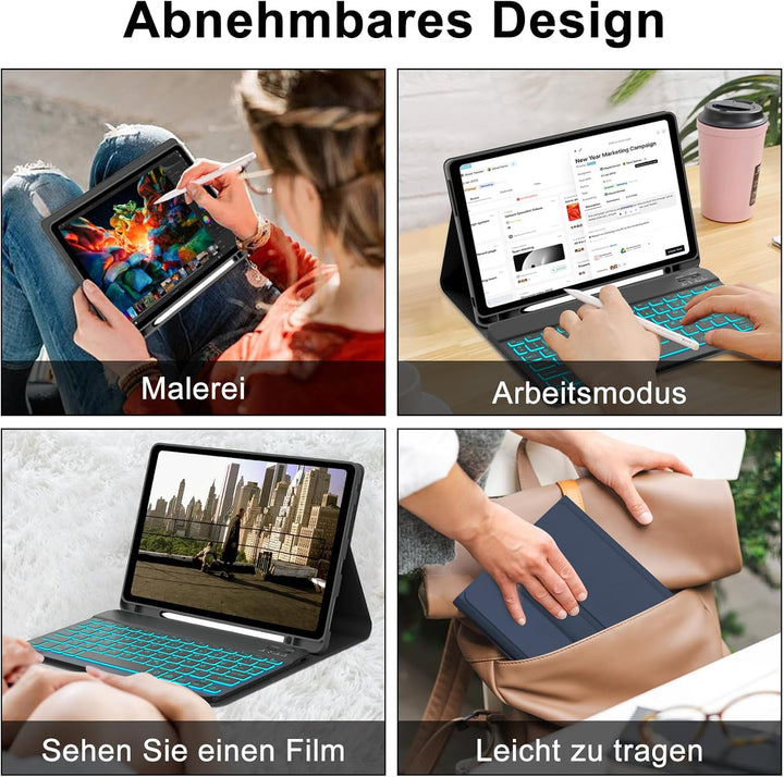 Tastatur Hülle für Lenovo Tab M11 2024, Deutsches QWERTZ, 7 Farben Beleuchtung Magnetisch Abnehmbare