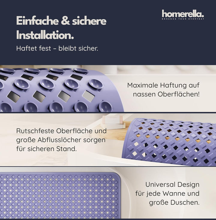 homerella® Badewannenmatte rutschfest 88x39cm, INKL. HAKEN, Rutschfeste Badematte BPA frei, Duschmat