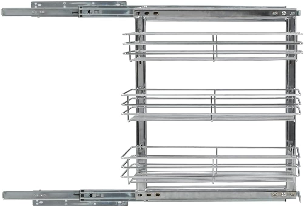 INLIFE 3-stufiger Ausziehbarer Küchen-Drahtkorb Silbern 47x25x56 cm,6.7kg,50969
