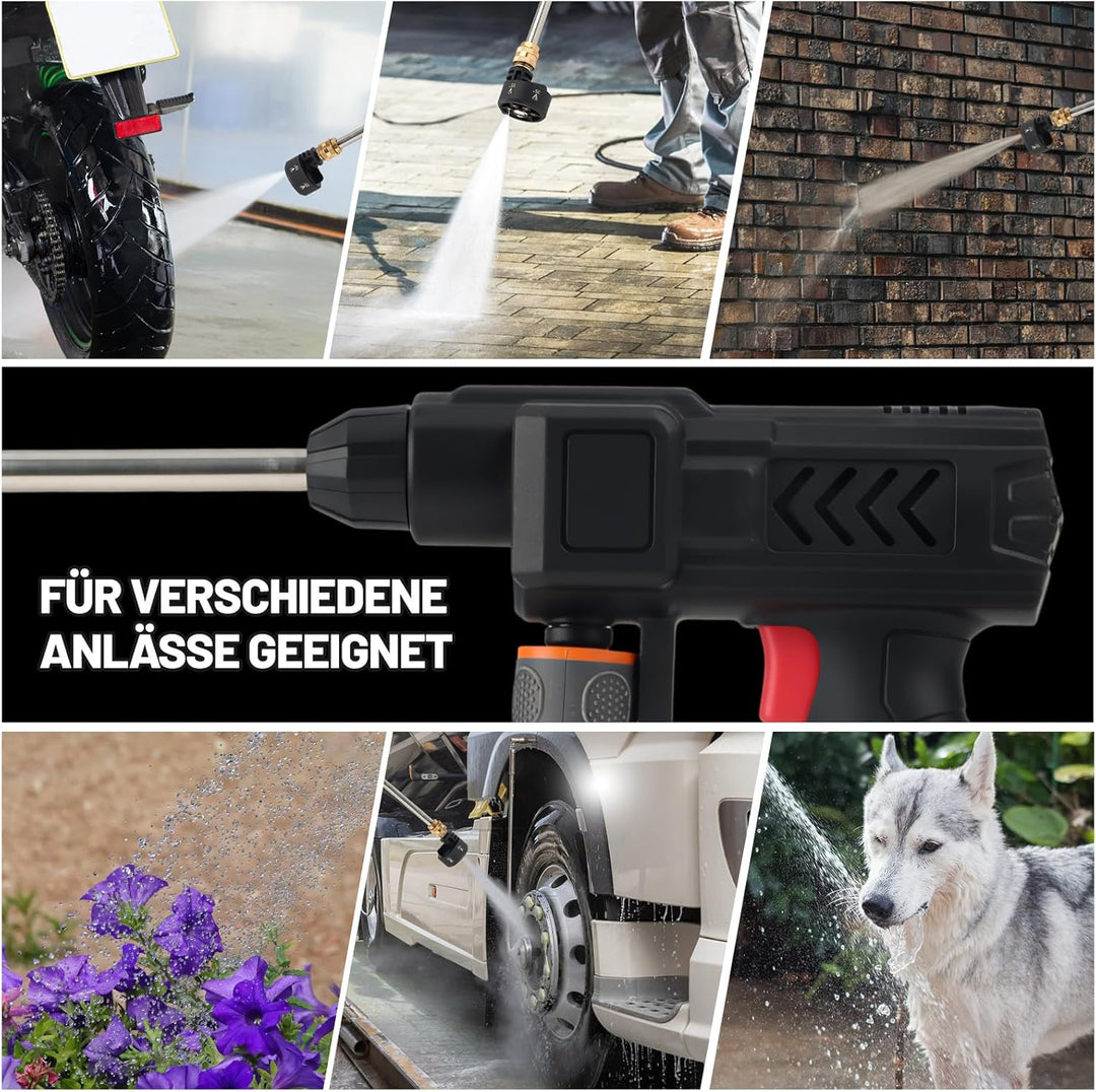 48V Tragbarer Hochdruckreiniger, 140W Leistung mit 6-in-1 Düse, 5m Hochdruckschlauch, Universal-Wass