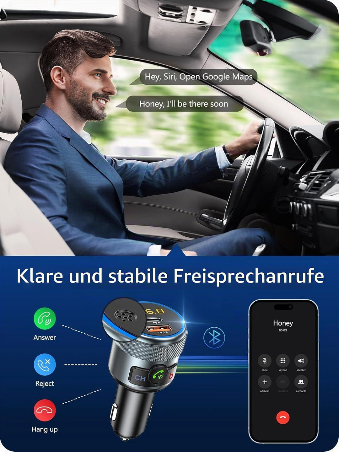 LENCENT Auto Bluetooth FM Transmitter, Wireless Bluetooth FM Radio Adapter Drahtloses Bluetooth Radi