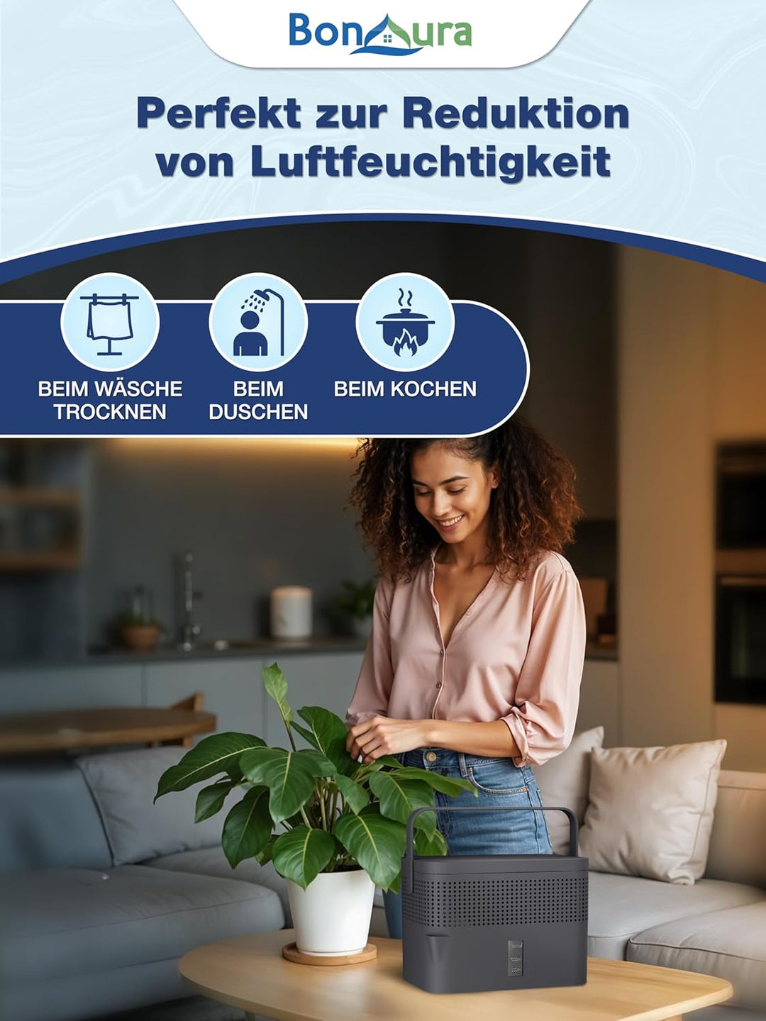 BonAura® AirOne Max Luftentfeuchter ohne Strom bis 33m² I 360° Belüftung I Raumentfeuchter mit Ausgi