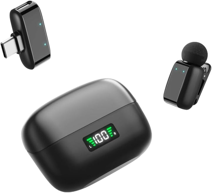 KO-Star Kabelloses Ansteckmikrofon M-250 (2er-Set mit Ladecase, USB-C Empfänger) – Funkmikrofon Hand