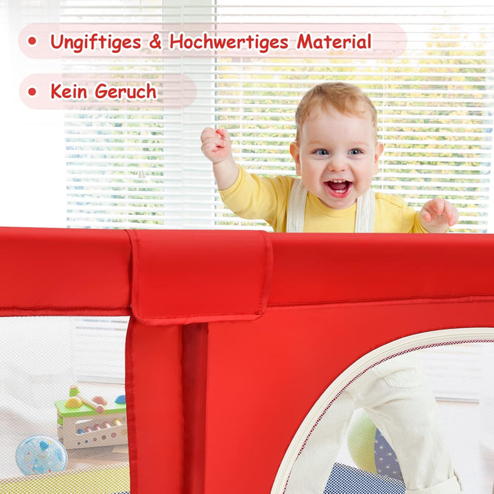 DREAMADE Laufgitter Baby mit Tür, 190 x 120cm Laufstall mit 50 Bunten Bällen & 2 Türem, Absperrgitte