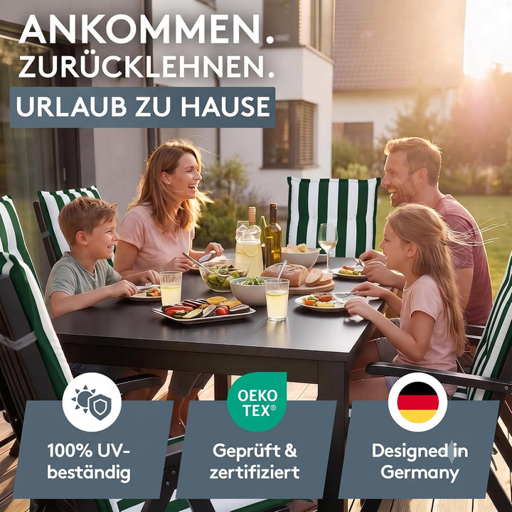 LILENO HOME Gartenstuhl Auflagen als [2er Set - Hochlehner] in Blockstreifen Grün - bequeme Liegen a
